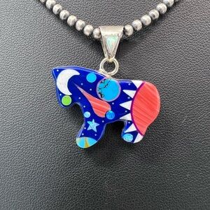 Native American Inlay Pendant - Blue Denim Lapis Horse
